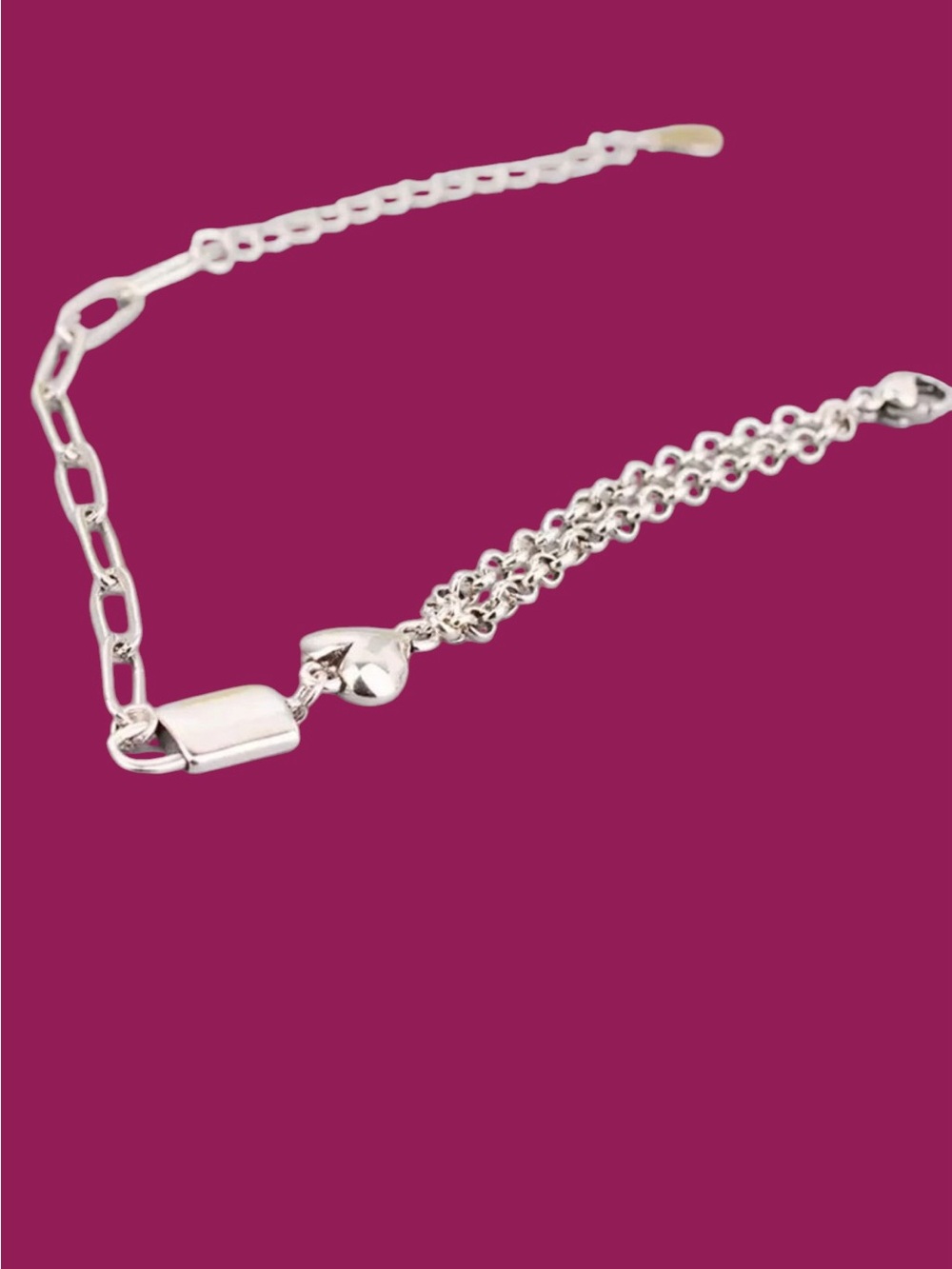 NEW 925 Sterling Silver Plated Heart and  Lock Bracelet